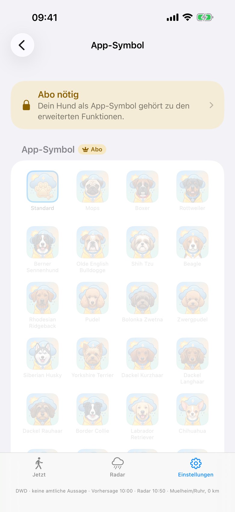 App-Symbol-Auswahl: über 25 Hunderassen als Icon